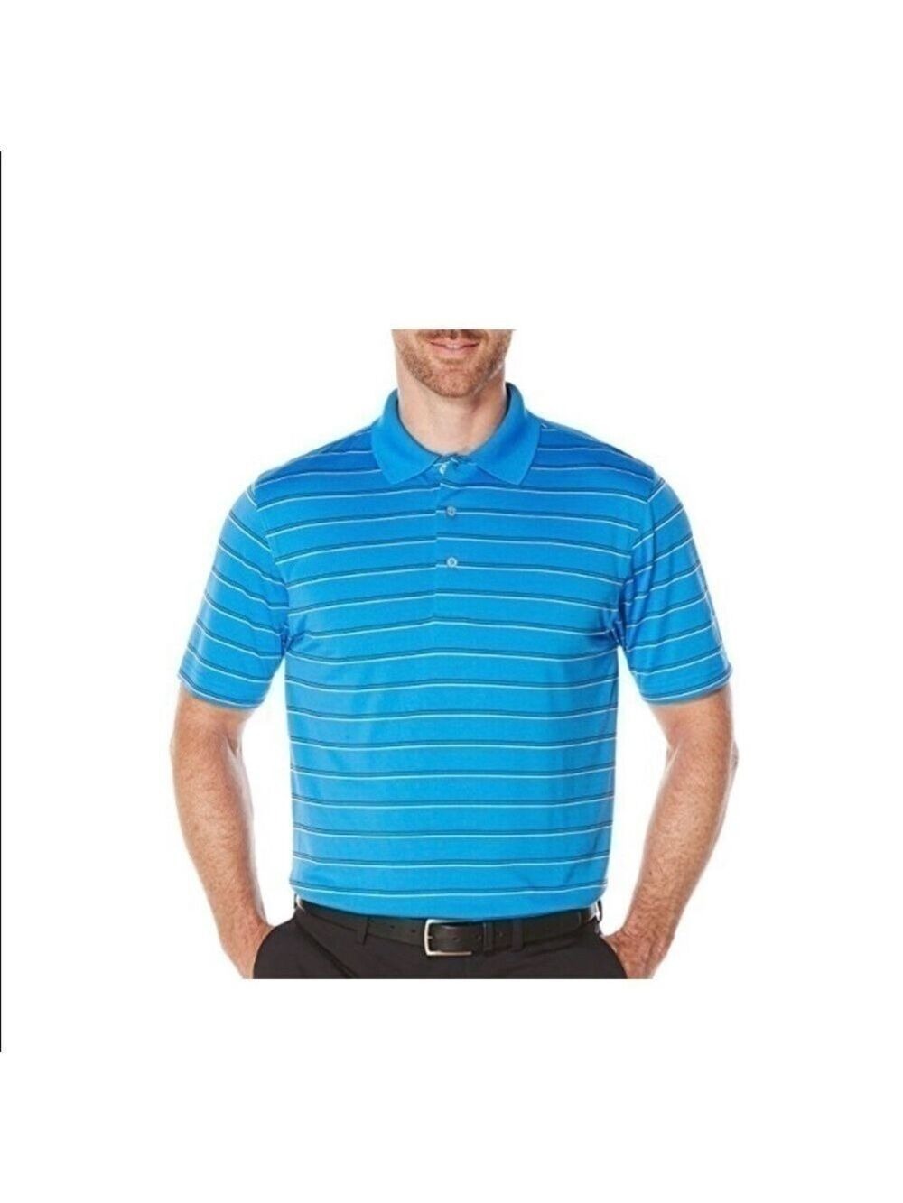 Pga Tour Men's Golf Performance Short Sleeve Three Color Stripe Polo Shirt